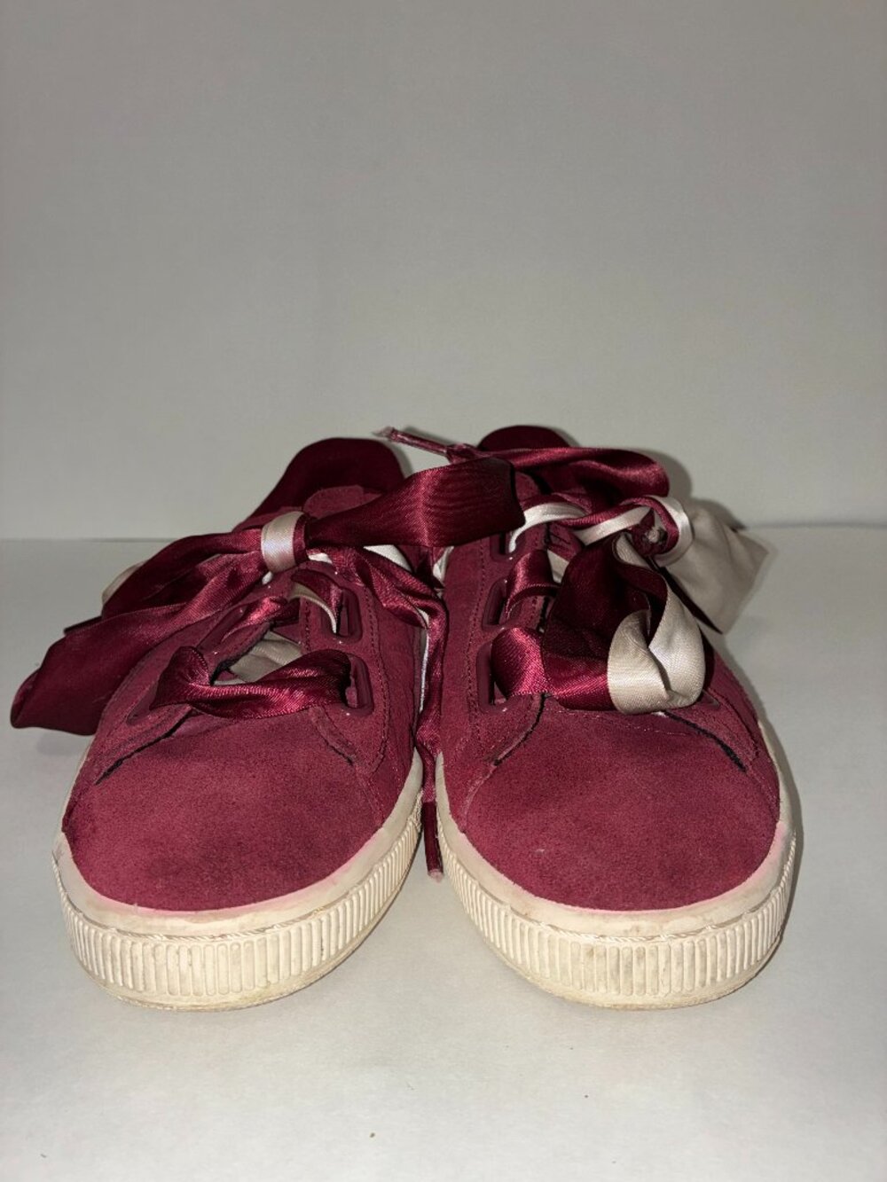 PUMA Suede Heart Quilt Ribbon Sneakers Burgundy Sz 8
